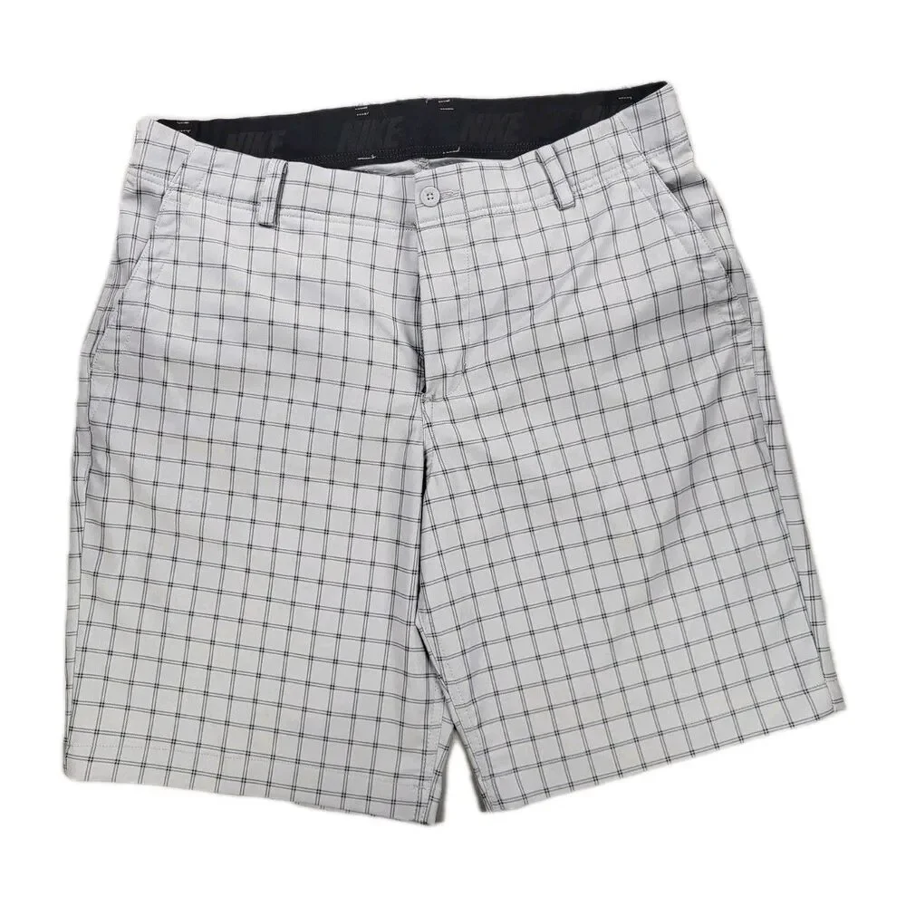 Nike Golf Men's Dri-FIT Wolf Grey Windowpane Plaid Flat Front Chino Shorts